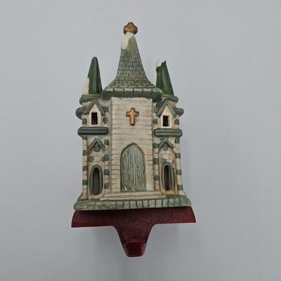 Vintage Christmas Ceramic Village CHURCH -‎ Holiday Stocking Holder - Picture 3 of 6